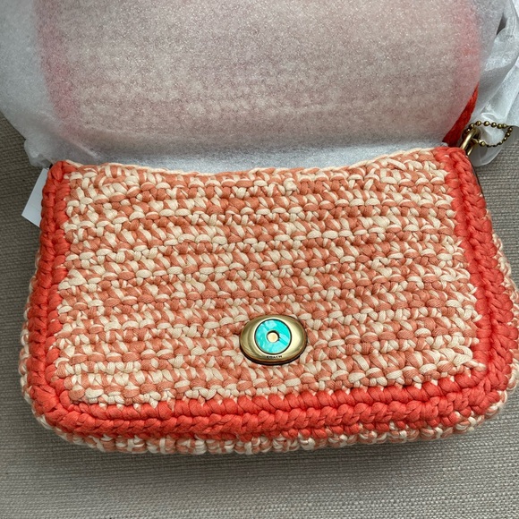 Coach Soft Tabby Shoulder Bag With Crochet in Faded Orange Multi New - Picture 3 of 15